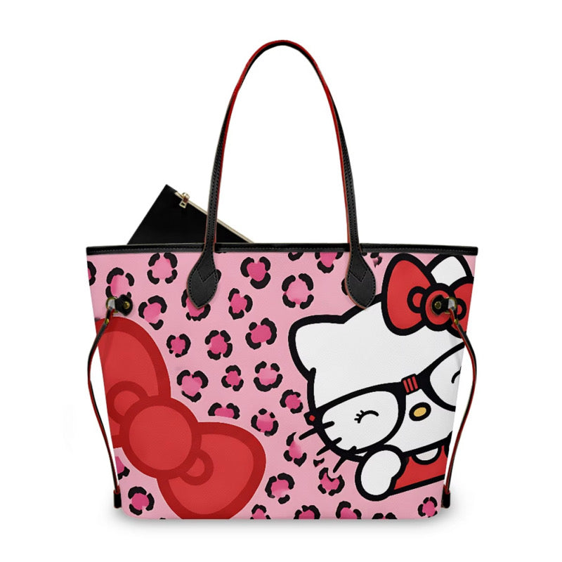 Nerdy Cat Tote Bag Red